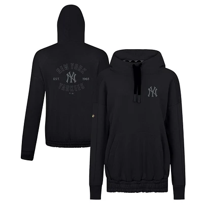Women's Levelwear Black New York Yankees Waterfall Nightfall Drop Shoulder Pullover Hoodie