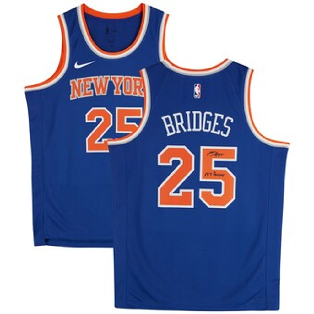 Mikal Bridges New York Knicks Autographed Nike Blue Icon Edition Swingman Jersey with "NY Forever" Inscription