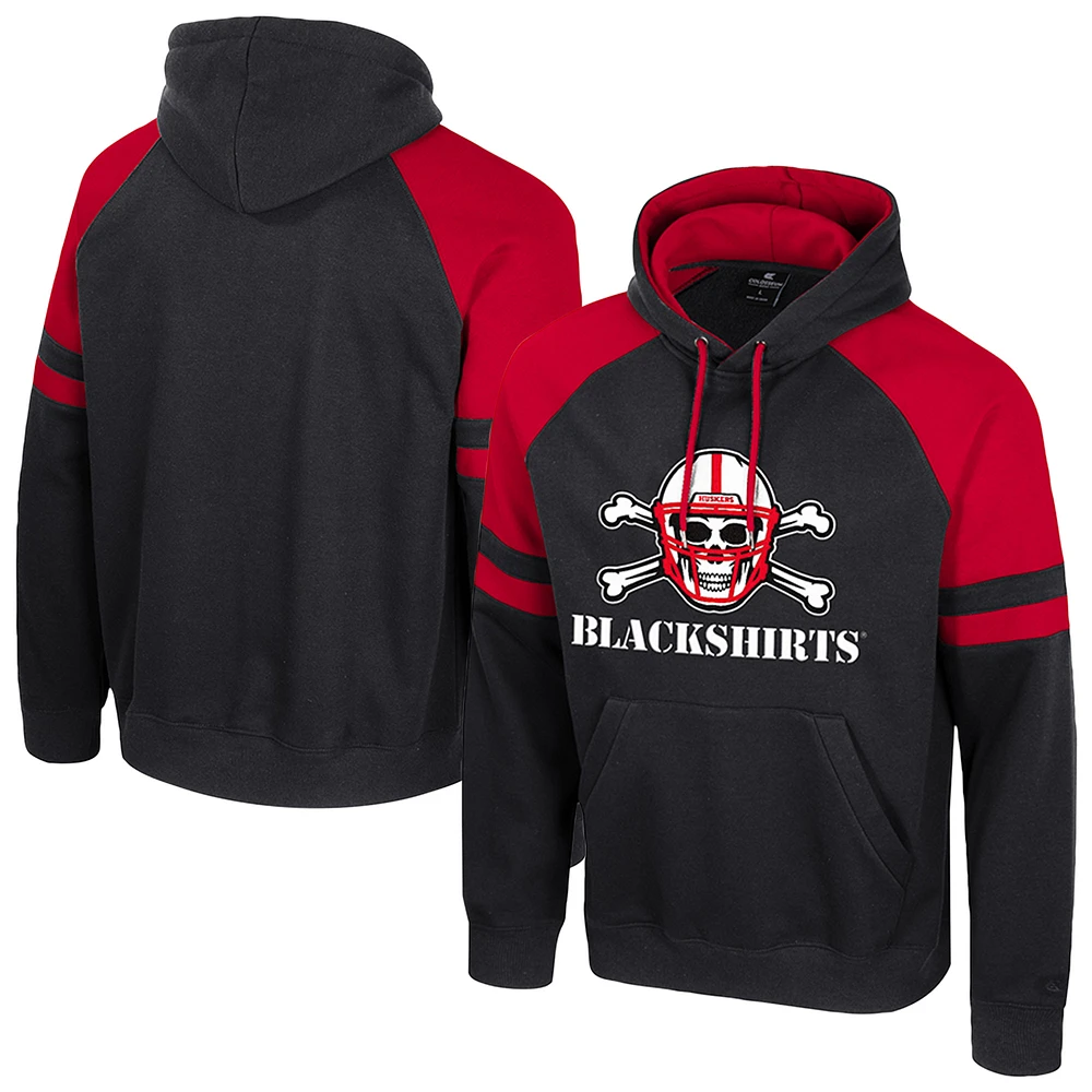 Men's Colosseum  Black Nebraska Huskers Todd Raglan Pullover Hoodie