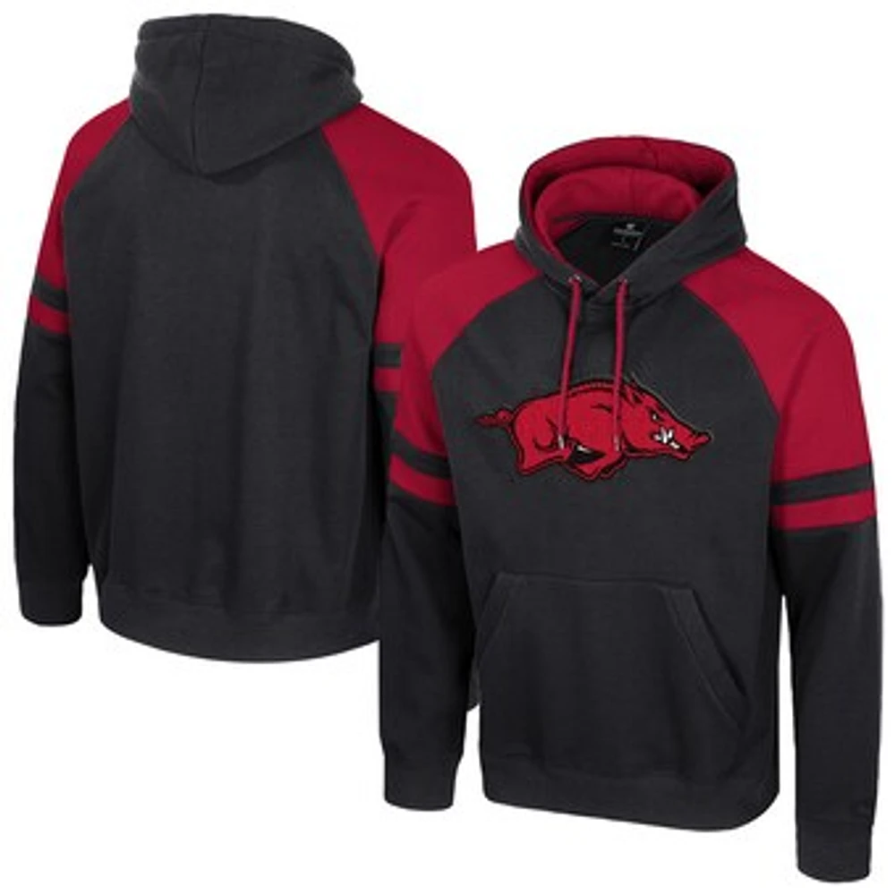 Men's Colosseum  Black Arkansas Razorbacks Todd Raglan Pullover Hoodie