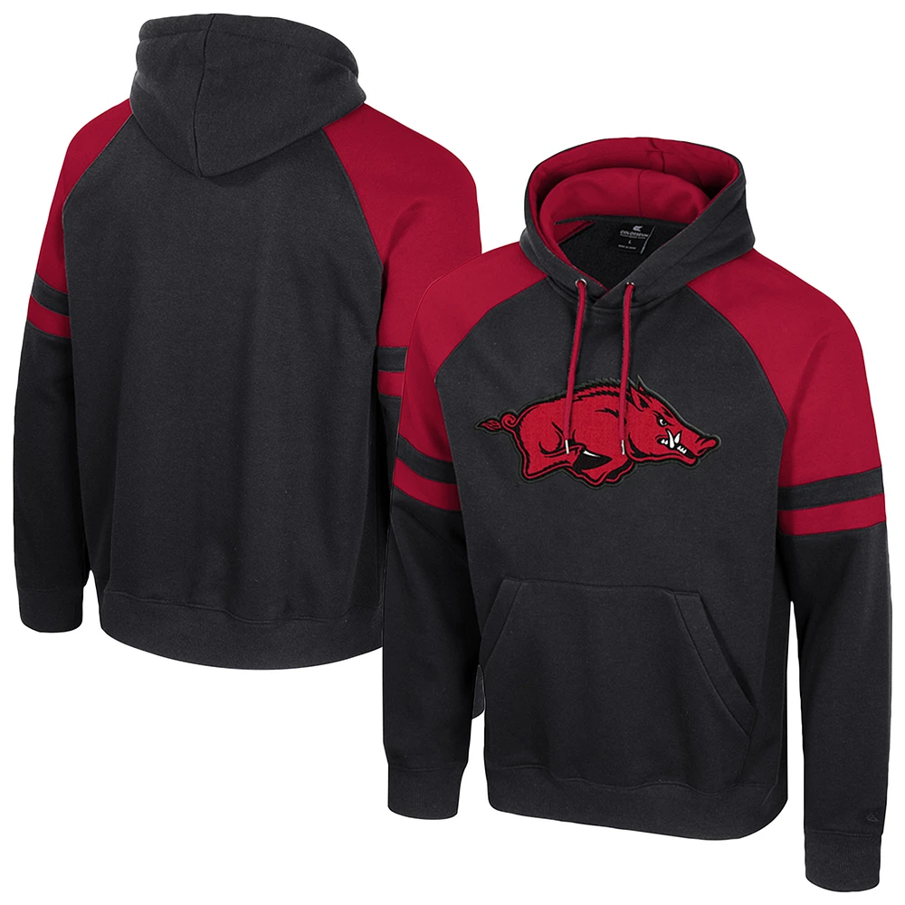 Men's Colosseum  Black Arkansas Razorbacks Todd Raglan Pullover Hoodie