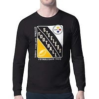 Men's Starter Black Pittsburgh Steelers Shield Logo Long Sleeve T-Shirt