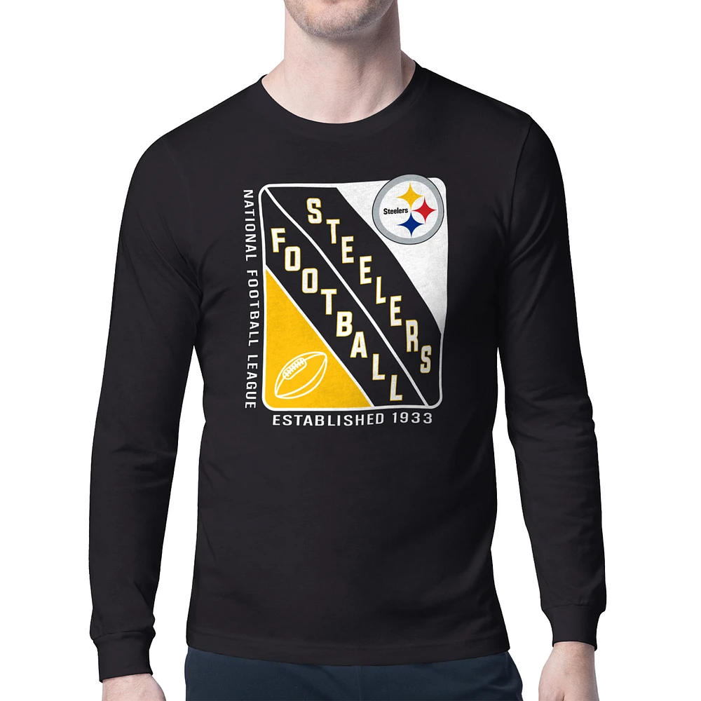 Men's Starter Black Pittsburgh Steelers Shield Logo Long Sleeve T-Shirt
