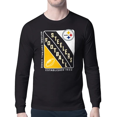 Men's Starter Black Pittsburgh Steelers Shield Logo Long Sleeve T-Shirt