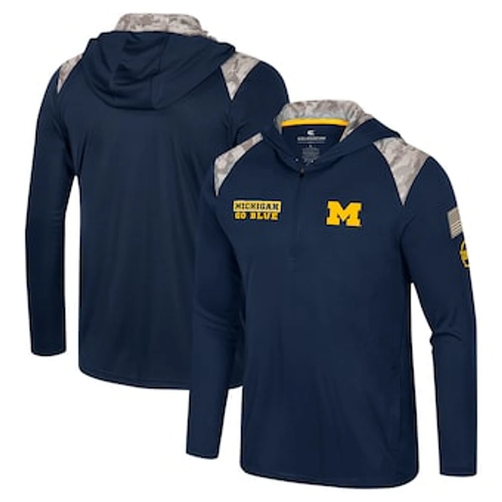 Men's Colosseum Navy Michigan Wolverines OHT Military Appreciation Quarter-Zip Hoodie Jacket