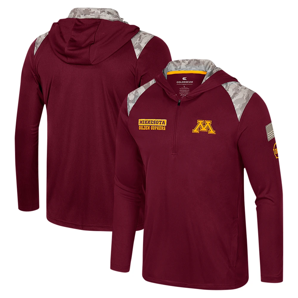 Men's Colosseum Maroon Minnesota Golden Gophers OHT Military Appreciation Quarter-Zip Hoodie Jacket