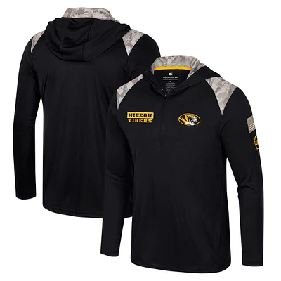 Men's Colosseum Black Missouri Tigers OHT Military Appreciation Quarter-Zip Hoodie Jacket