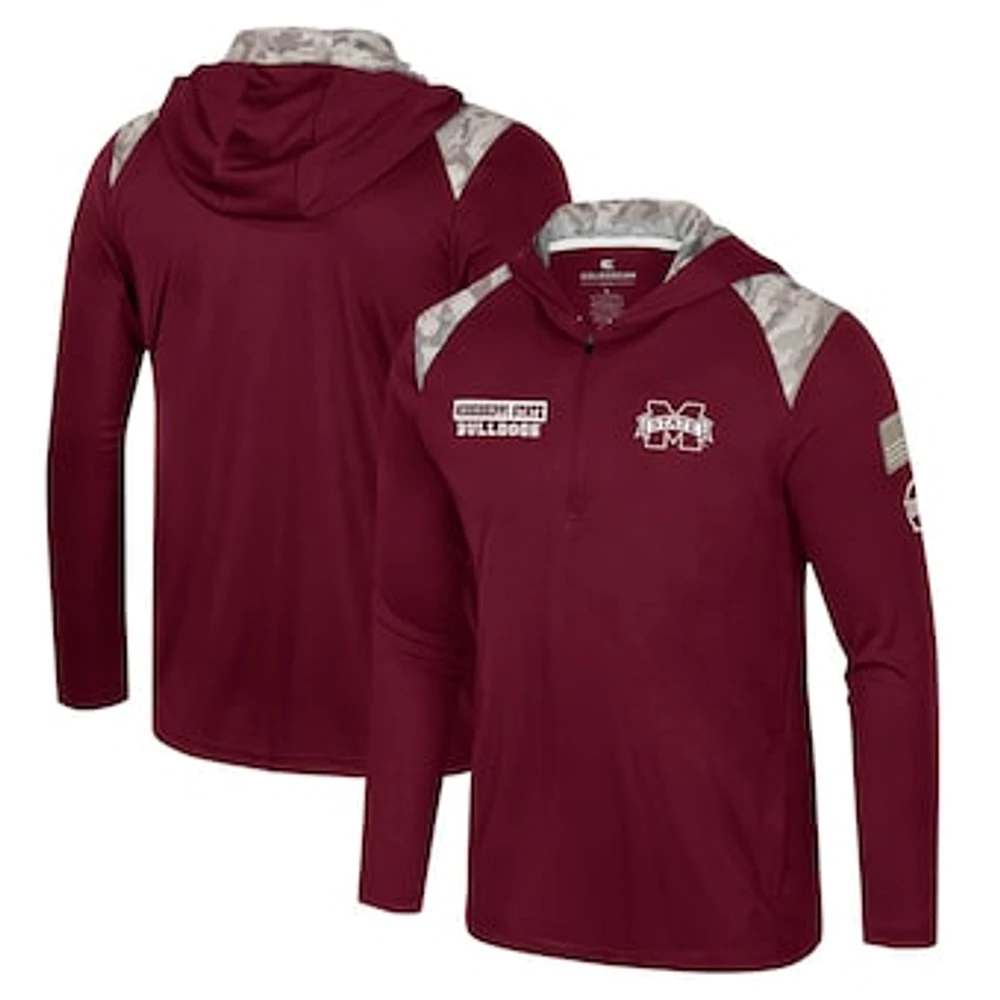 Men's Colosseum Maroon Mississippi State Bulldogs OHT Military Appreciation Quarter-Zip Hoodie Jacket