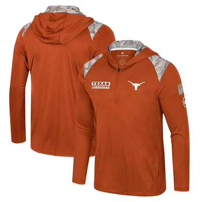 Men's Colosseum Texas Orange Longhorns OHT Military Appreciation Quarter-Zip Hoodie Jacket