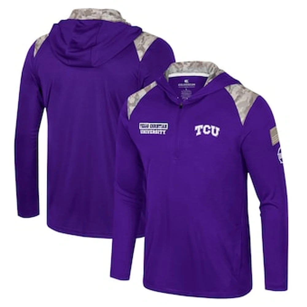 Men's Colosseum Purple TCU Horned Frogs OHT Military Appreciation Quarter-Zip Hoodie Jacket