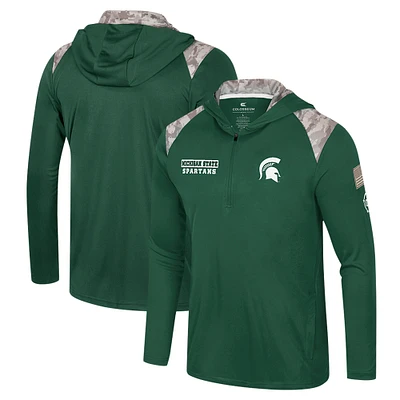 Men's Colosseum Green Michigan State Spartans OHT Military Appreciation Quarter-Zip Hoodie Jacket