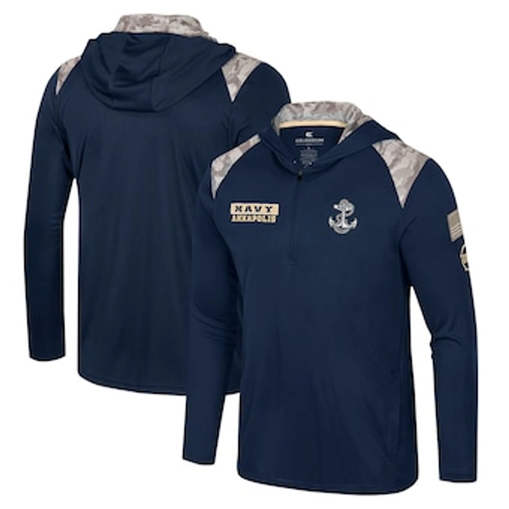 Men's Colosseum Navy Navy Midshipmen OHT Military Appreciation Quarter-Zip Hoodie Jacket