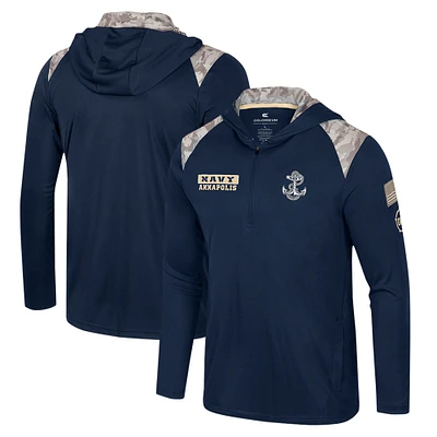 Men's Colosseum Navy Midshipmen OHT Military Appreciation Quarter-Zip Hoodie Jacket