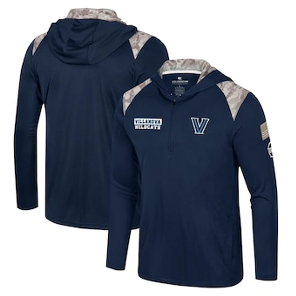 Men's Colosseum Navy Villanova Wildcats OHT Military Appreciation Quarter-Zip Hoodie Jacket