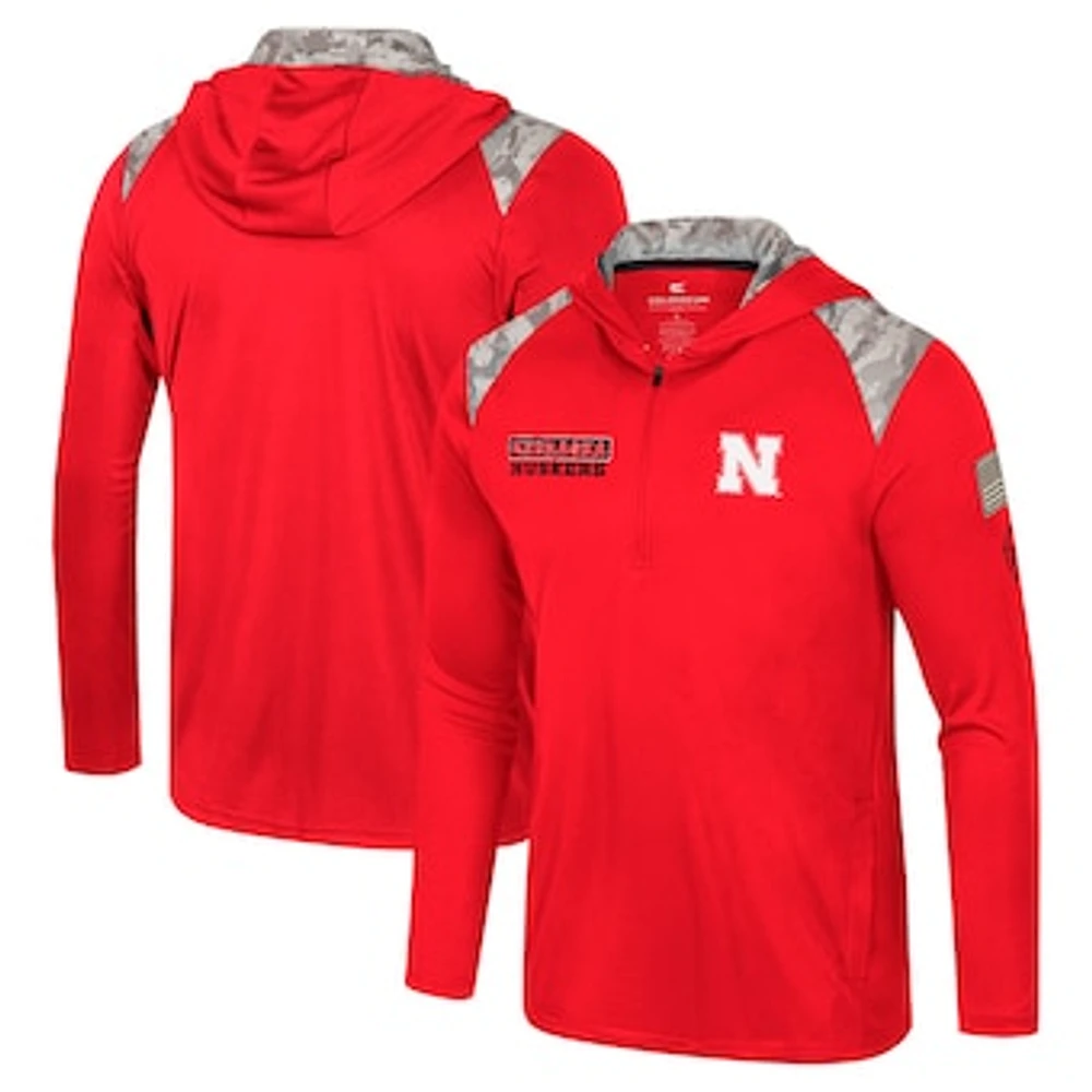 Men's Colosseum Scarlet Nebraska Huskers OHT Military Appreciation Quarter-Zip Hoodie Jacket