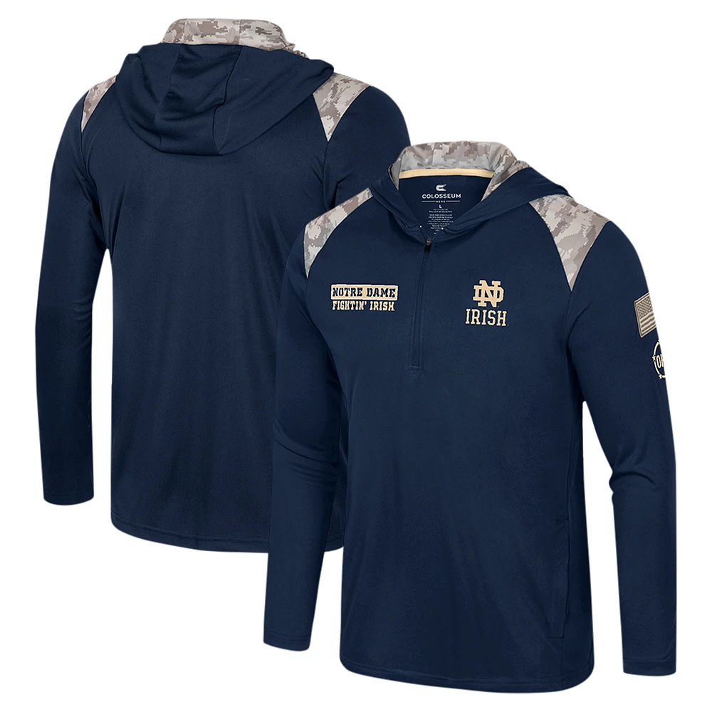 Men's Colosseum Navy Notre Dame Fighting Irish OHT Military Appreciation Quarter-Zip Hoodie Jacket