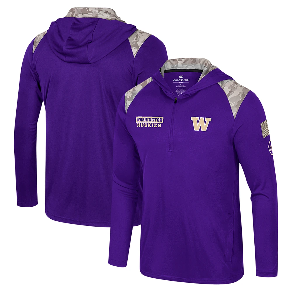 Men's Colosseum Purple Washington Huskies OHT Military Appreciation Quarter-Zip Hoodie Jacket