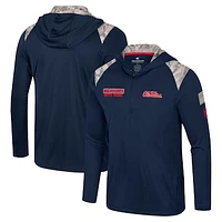 Men's Colosseum Navy Ole Miss Rebels OHT Military Appreciation Quarter-Zip Hoodie Jacket