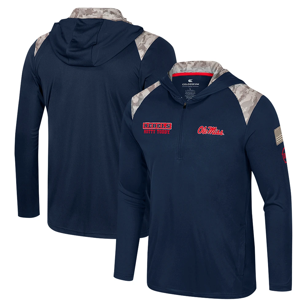 Men's Colosseum Navy Ole Miss Rebels OHT Military Appreciation Quarter-Zip Hoodie Jacket