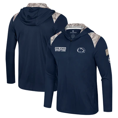 Men's Colosseum Navy Penn State Nittany Lions OHT Military Appreciation Quarter-Zip Hoodie Jacket