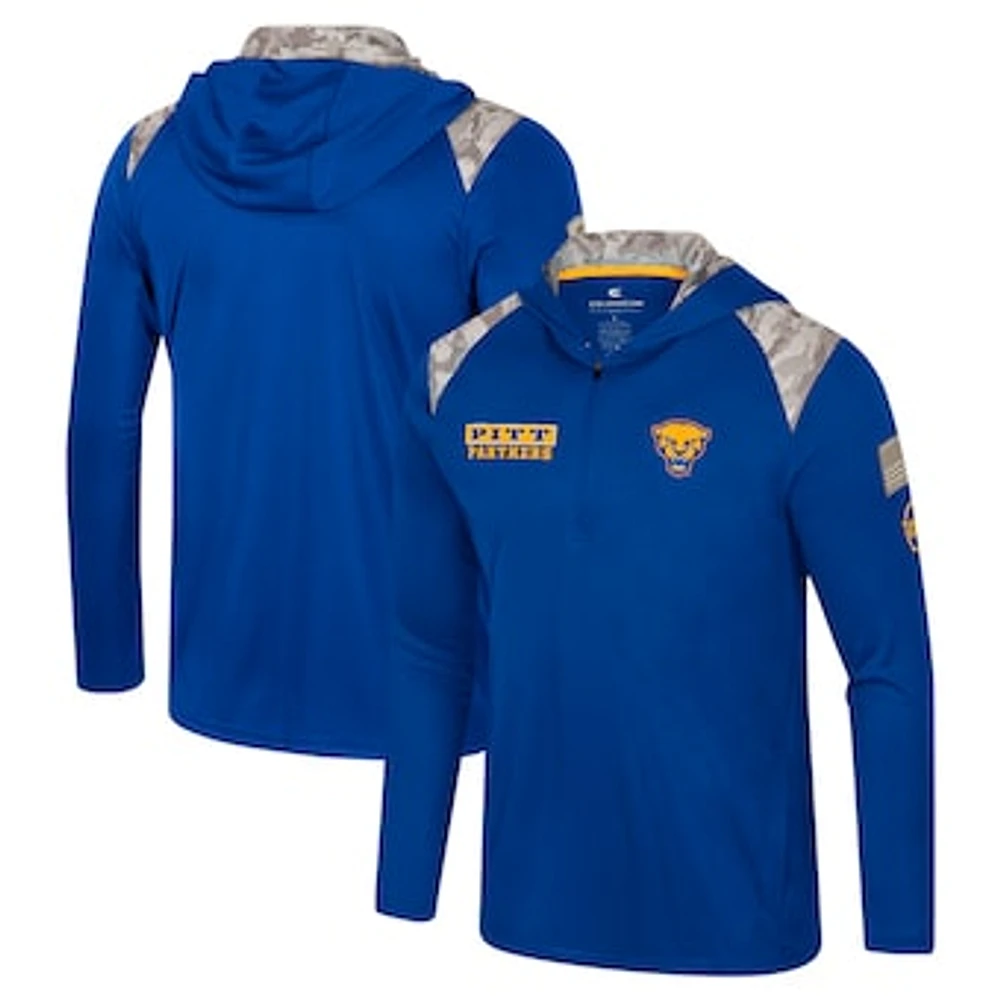 Men's Colosseum Royal Pitt Panthers OHT Military Appreciation Quarter-Zip Hoodie Jacket