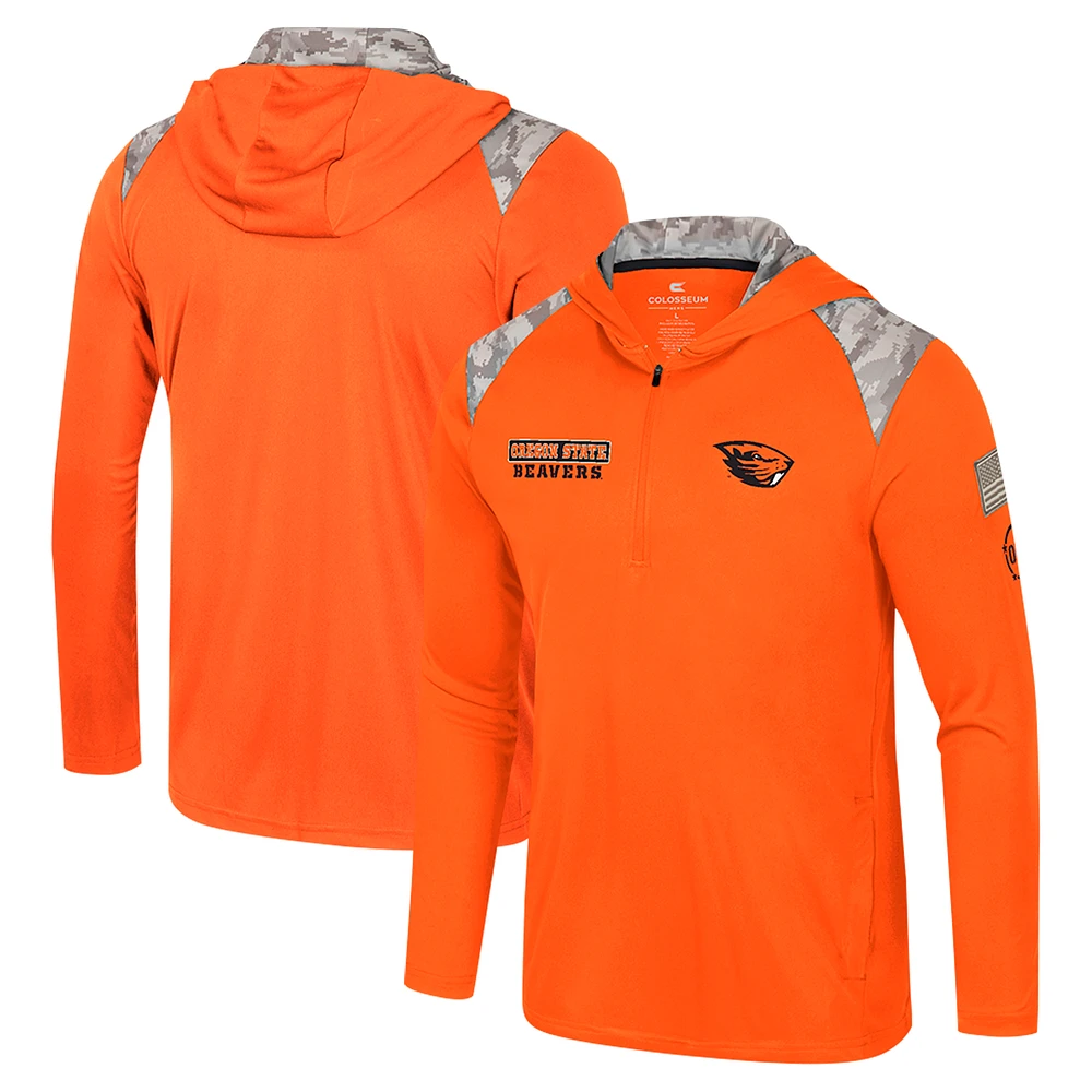 Men's Colosseum Orange Oregon State Beavers OHT Military Appreciation Quarter-Zip Hoodie Jacket