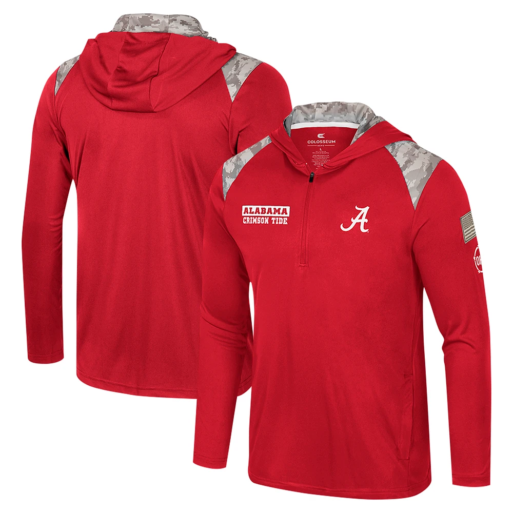 Men's Colosseum Crimson Alabama Tide OHT Military Appreciation Quarter-Zip Hoodie Jacket