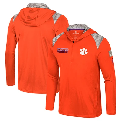 Men's Colosseum Orange Clemson Tigers OHT Military Appreciation Quarter-Zip Hoodie Jacket