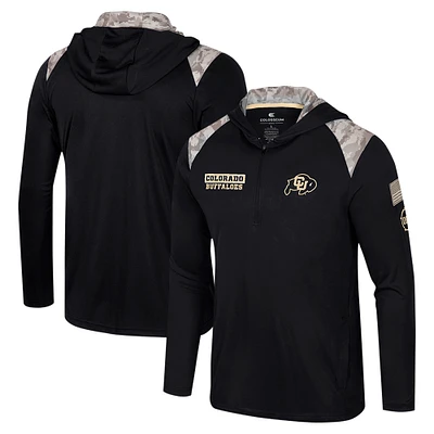 Men's Colosseum Black Colorado Buffaloes OHT Military Appreciation Quarter-Zip Hoodie Jacket