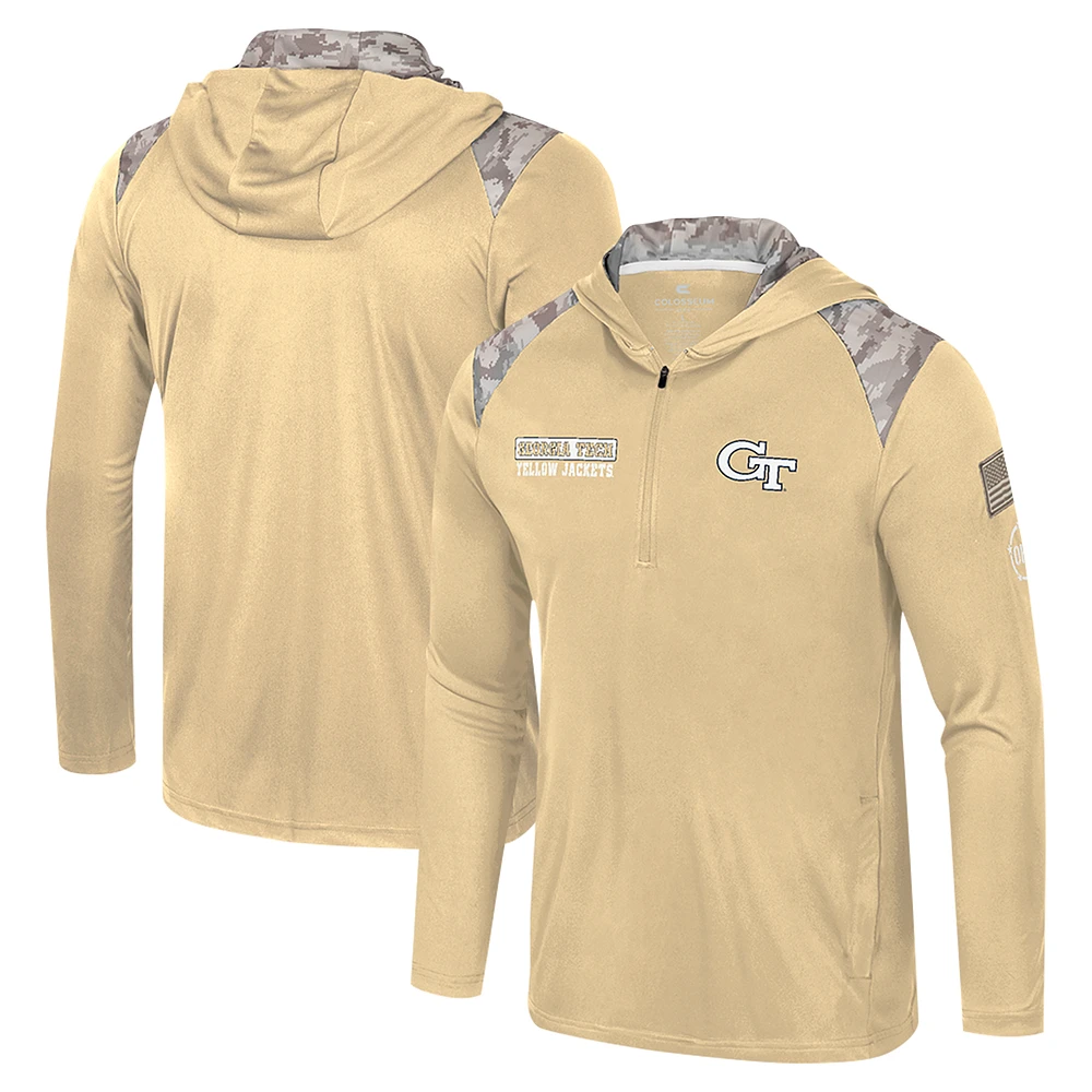 Men's Colosseum Gold Georgia Tech Yellow Jackets OHT Military Appreciation Quarter-Zip Hoodie Jacket