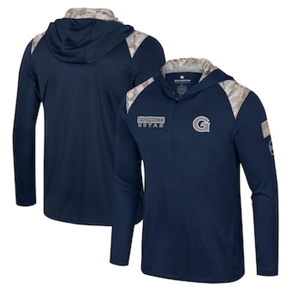 Men's Colosseum Navy Georgetown Hoyas OHT Military Appreciation Quarter-Zip Hoodie Jacket