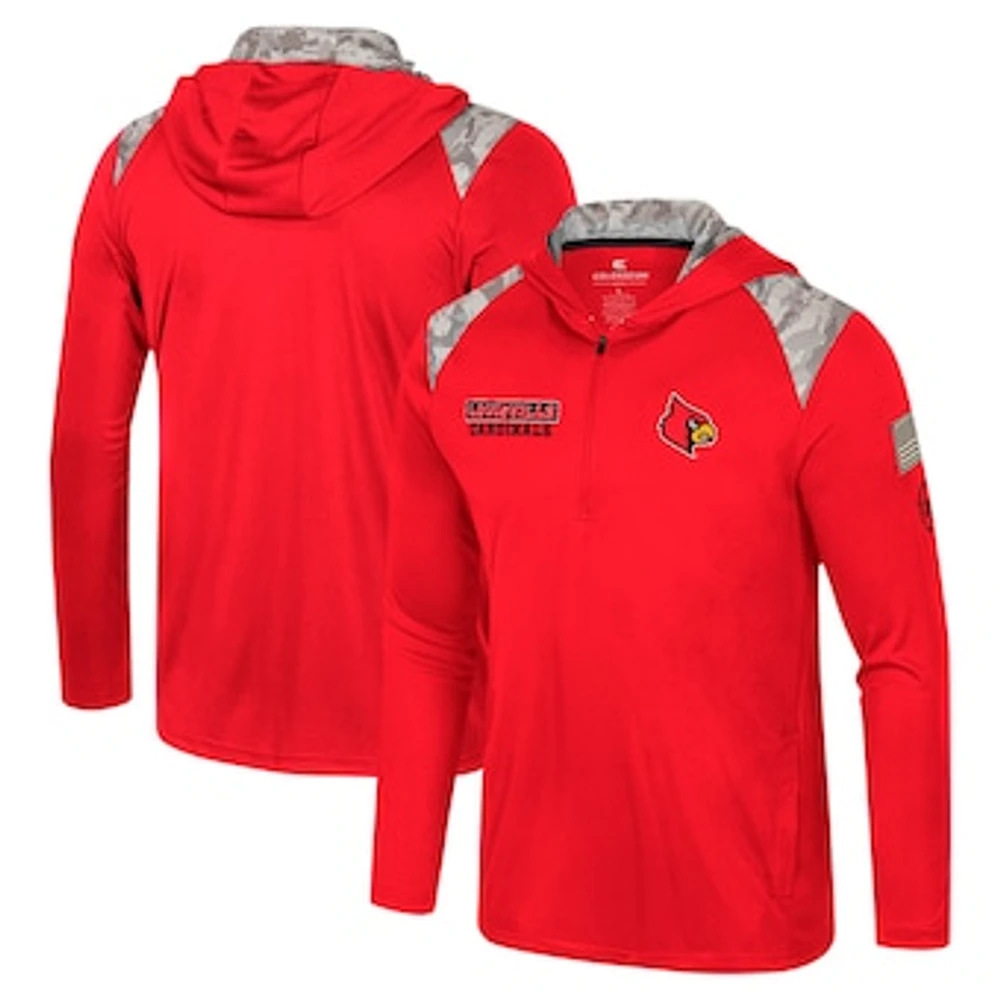 Men's Colosseum Red Louisville Cardinals OHT Military Appreciation Quarter-Zip Hoodie Jacket