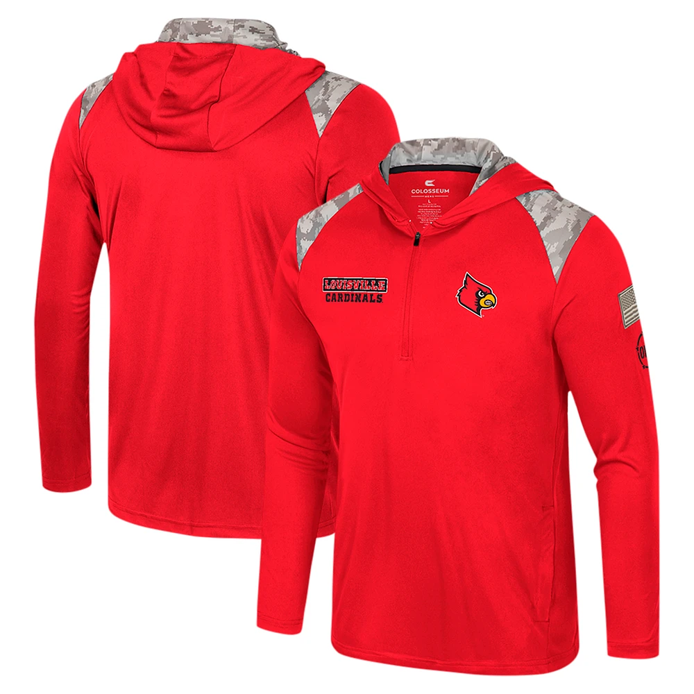 Men's Colosseum Red Louisville Cardinals OHT Military Appreciation Quarter-Zip Hoodie Jacket