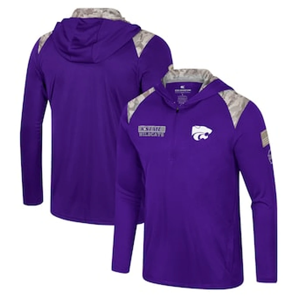 Men's Colosseum Purple Kansas State Wildcats OHT Military Appreciation Quarter-Zip Hoodie Jacket