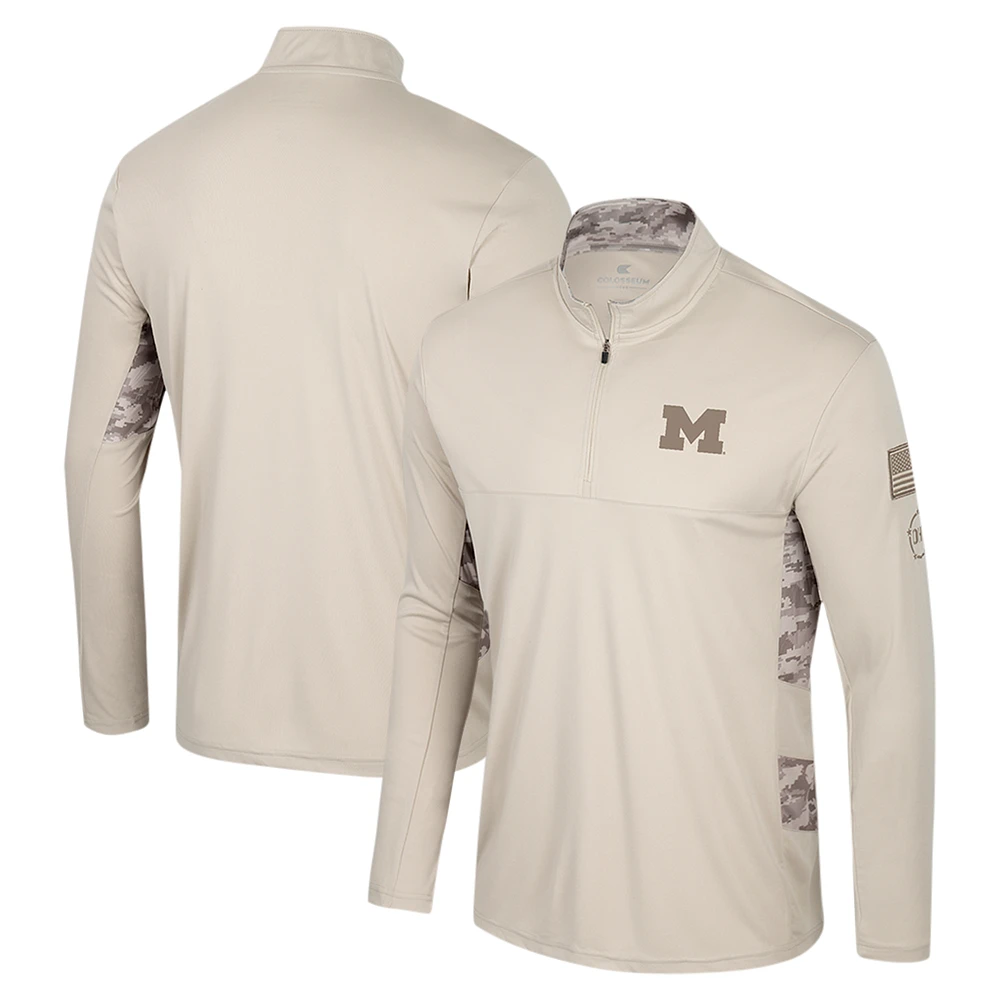 Men's Colosseum Natural Michigan Wolverines OHT Military Appreciation Quarter-Zip Jacket