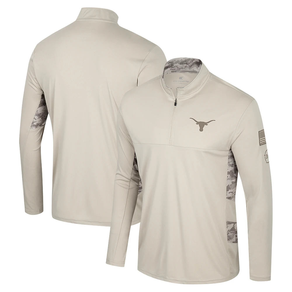 Men's Colosseum Natural Texas Longhorns OHT Military Appreciation Quarter-Zip Jacket