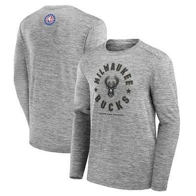 Men's Fanatics Heather Gray Milwaukee Bucks NBA Hoops for Troops Long Sleeve T-Shirt