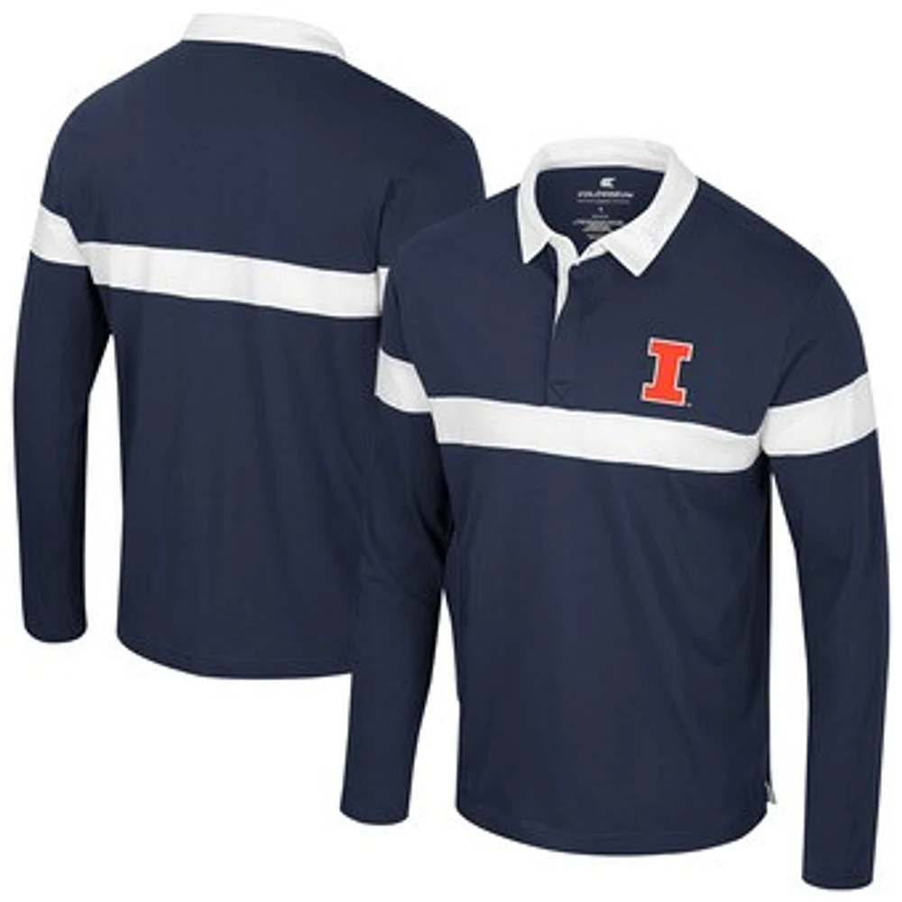 Men's Colosseum  Navy Illinois Fighting Illini Too Cool For School Long Sleeve Polo