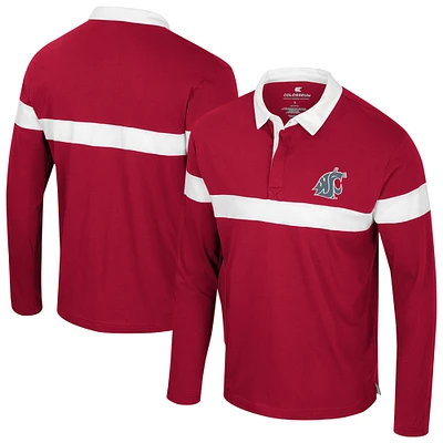 Men's Colosseum  Crimson Washington State Cougars Too Cool For School Long Sleeve Polo