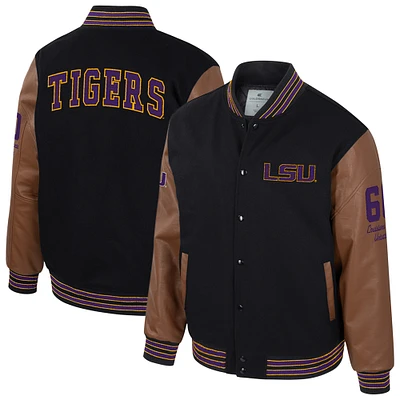 Men's Colosseum  Black LSU Tigers Letterman Full-Snap Varsity Jacket