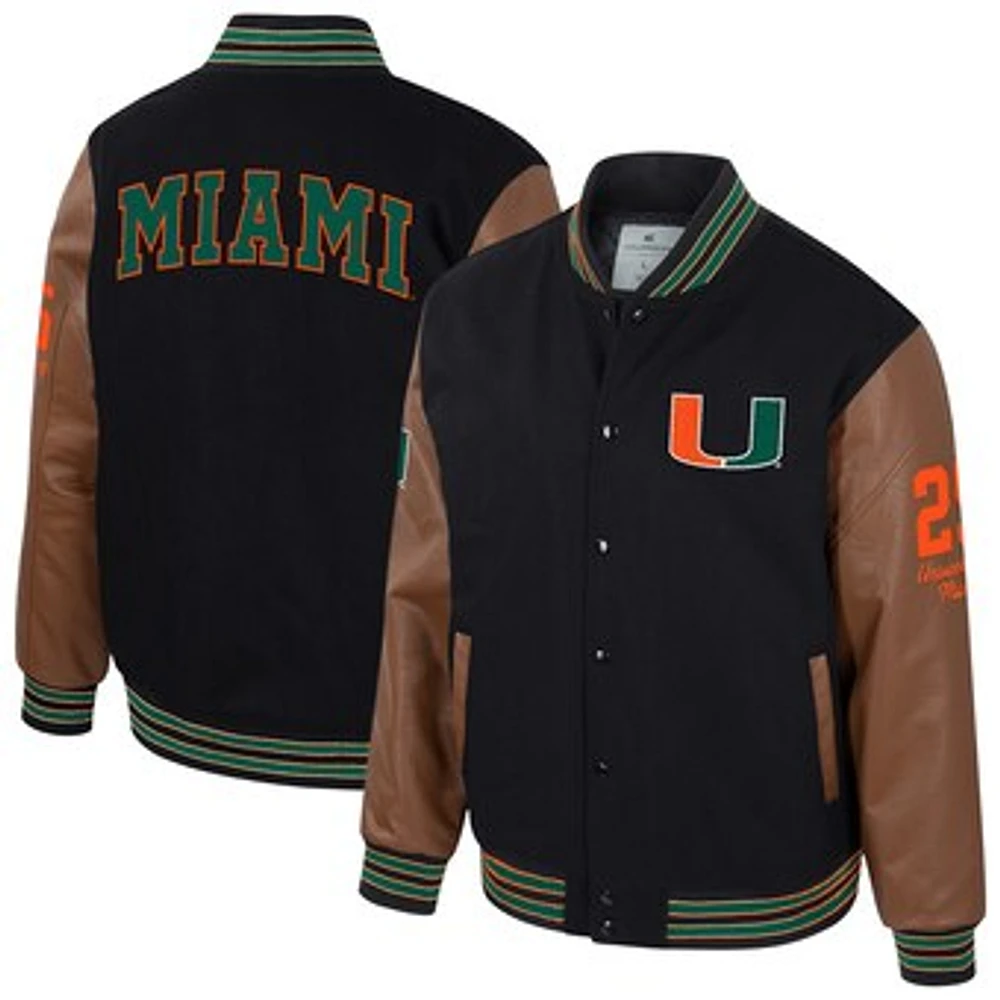 Men's Colosseum  Black Miami Hurricanes Letterman Full-Snap Varsity Jacket