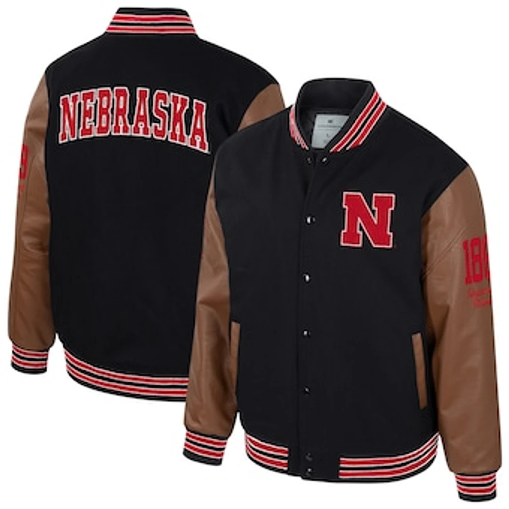 Men's Colosseum  Black Nebraska Huskers Letterman Full-Snap Varsity Jacket