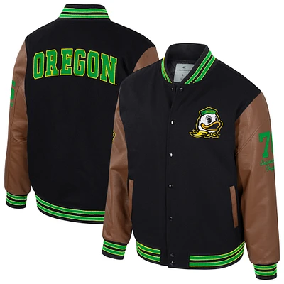 Men's Colosseum  Black Oregon Ducks Letterman Full-Snap Varsity Jacket