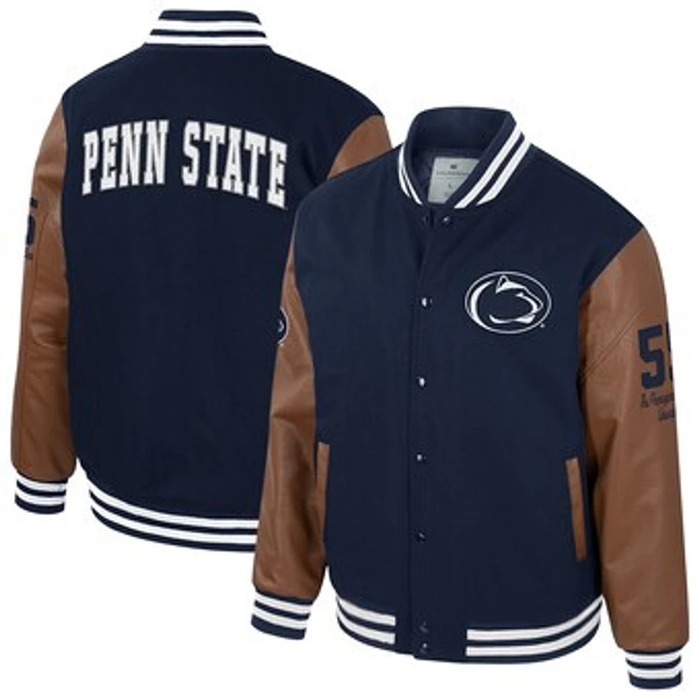 Men's Colosseum  Navy Penn State Nittany Lions Letterman Full-Snap Varsity Jacket