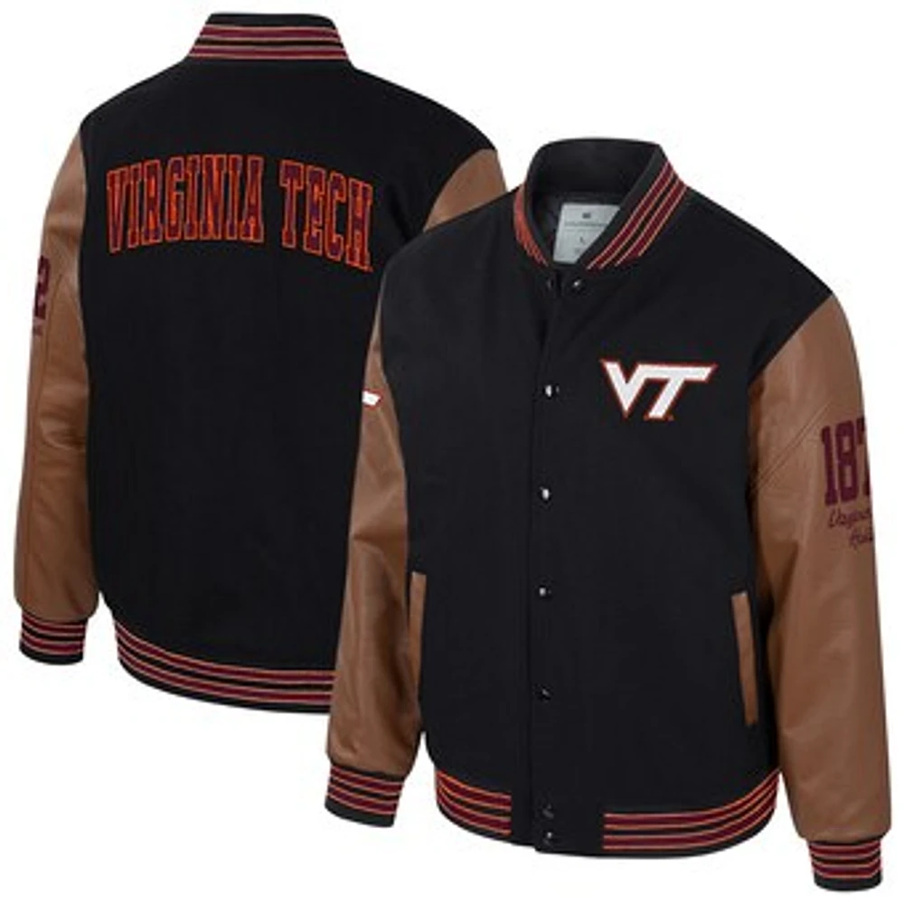 Men's Colosseum  Black Virginia Tech Hokies Letterman Full-Snap Varsity Jacket