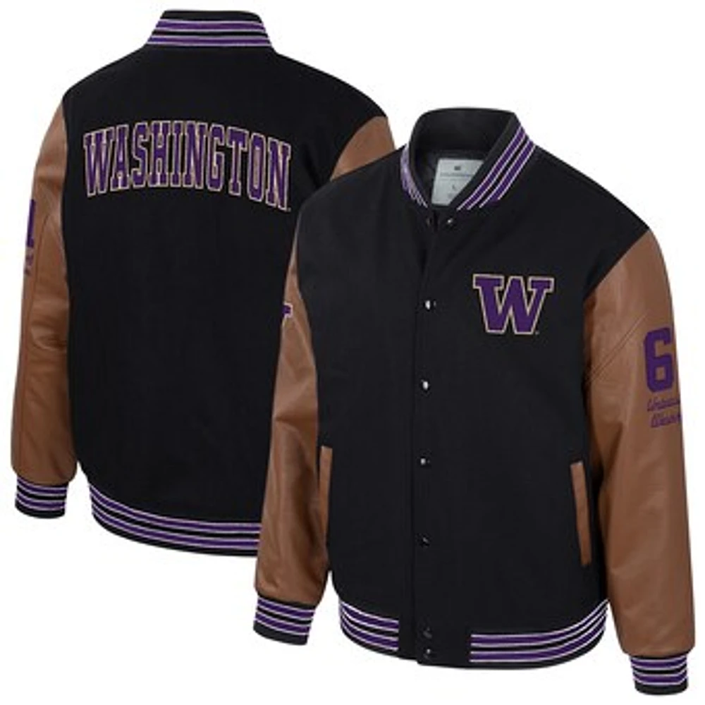 Men's Colosseum  Black Washington Huskies Letterman Full-Snap Varsity Jacket