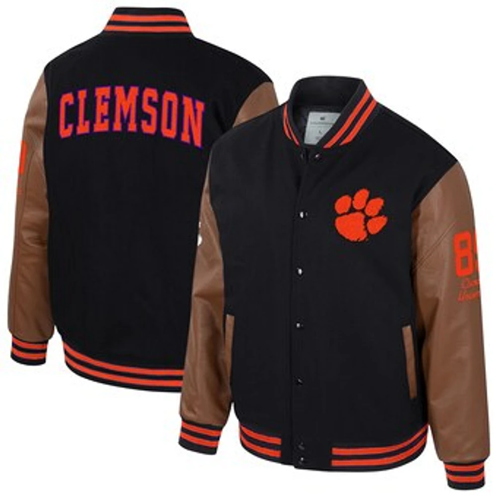 Men's Colosseum  Black Clemson Tigers Letterman Full-Snap Varsity Jacket