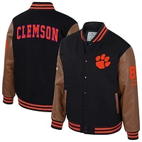 Men's Colosseum  Black Clemson Tigers Letterman Full-Snap Varsity Jacket