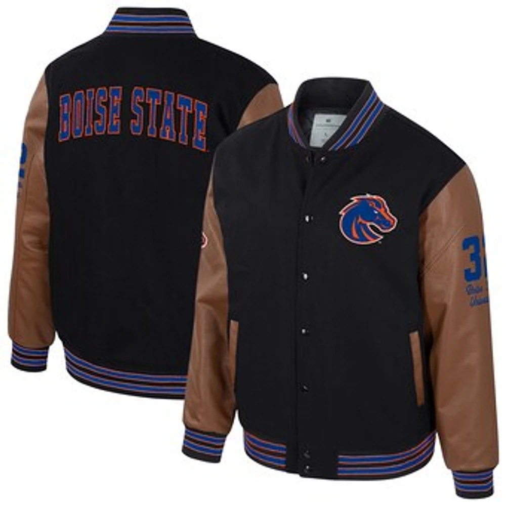 Men's Colosseum  Black Boise State Broncos Letterman Full-Snap Varsity Jacket