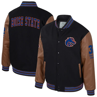 Men's Colosseum  Black Boise State Broncos Letterman Full-Snap Varsity Jacket